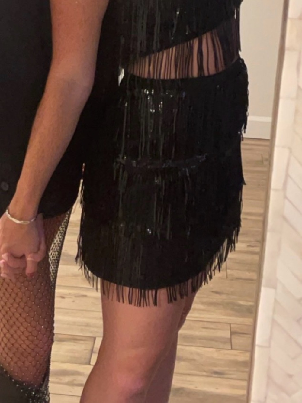 Main Strip Black Fringe Mini Skirt